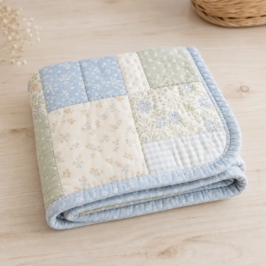 Couverture enfant patchwork aux couleurs pastel