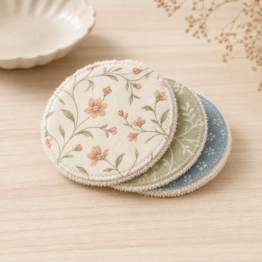 Lingettes lavables rondes en tissus fleuris pastel