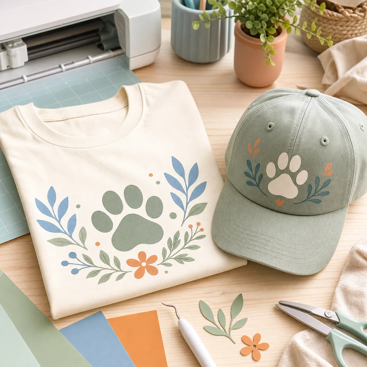 T-shirt et casquette personnalisés dans un atelier Cricut